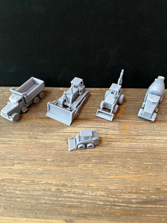 HO SCALE 1:87 CONSTRUCTION SET (5pc) BOBCAT, DOZER, EXCAVATOR, DUMP AND CEMENT